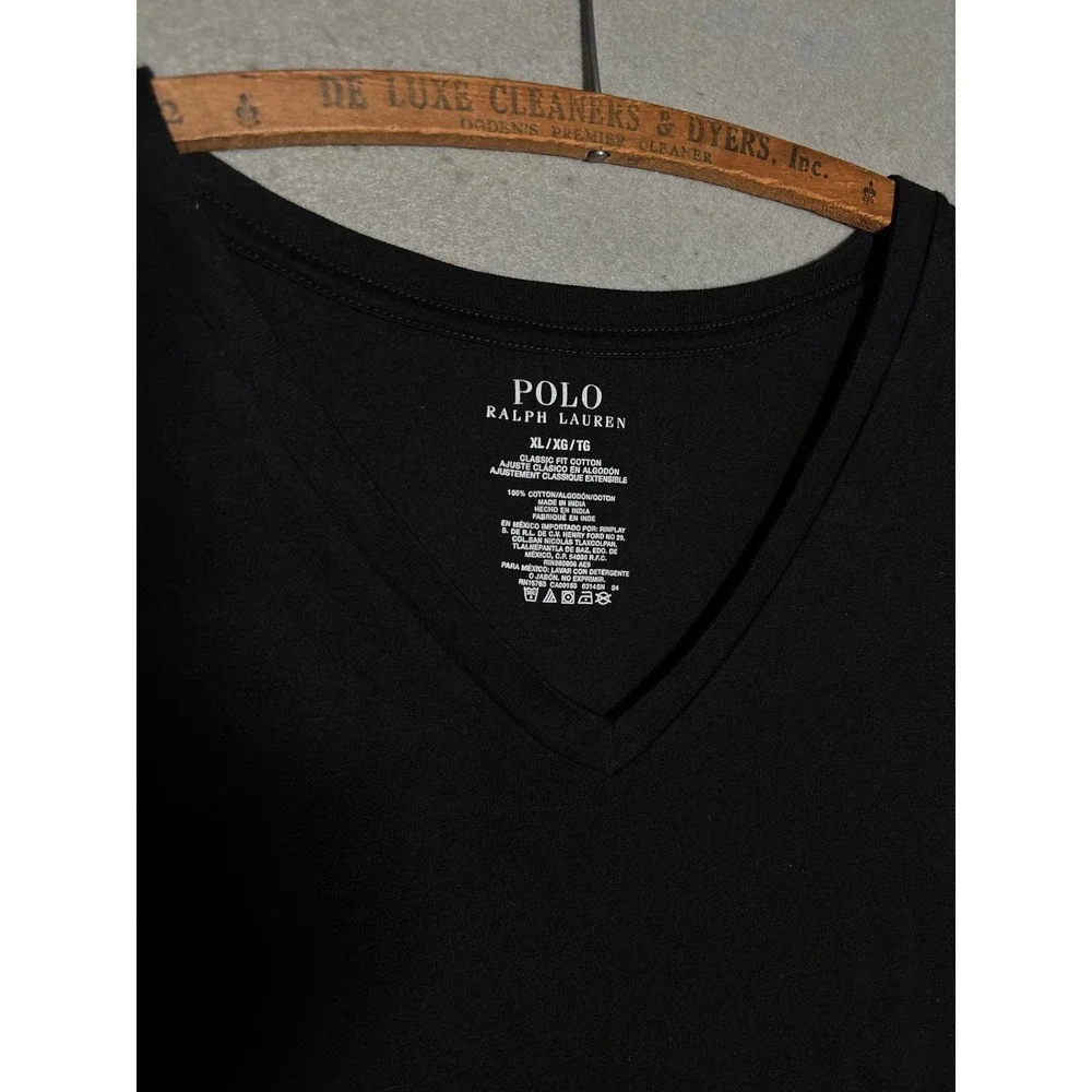 Polo Ralph Lauren Mens XL Black V-Neck T-Shirt Classic Fit Cotton Red Pony‎ Logo